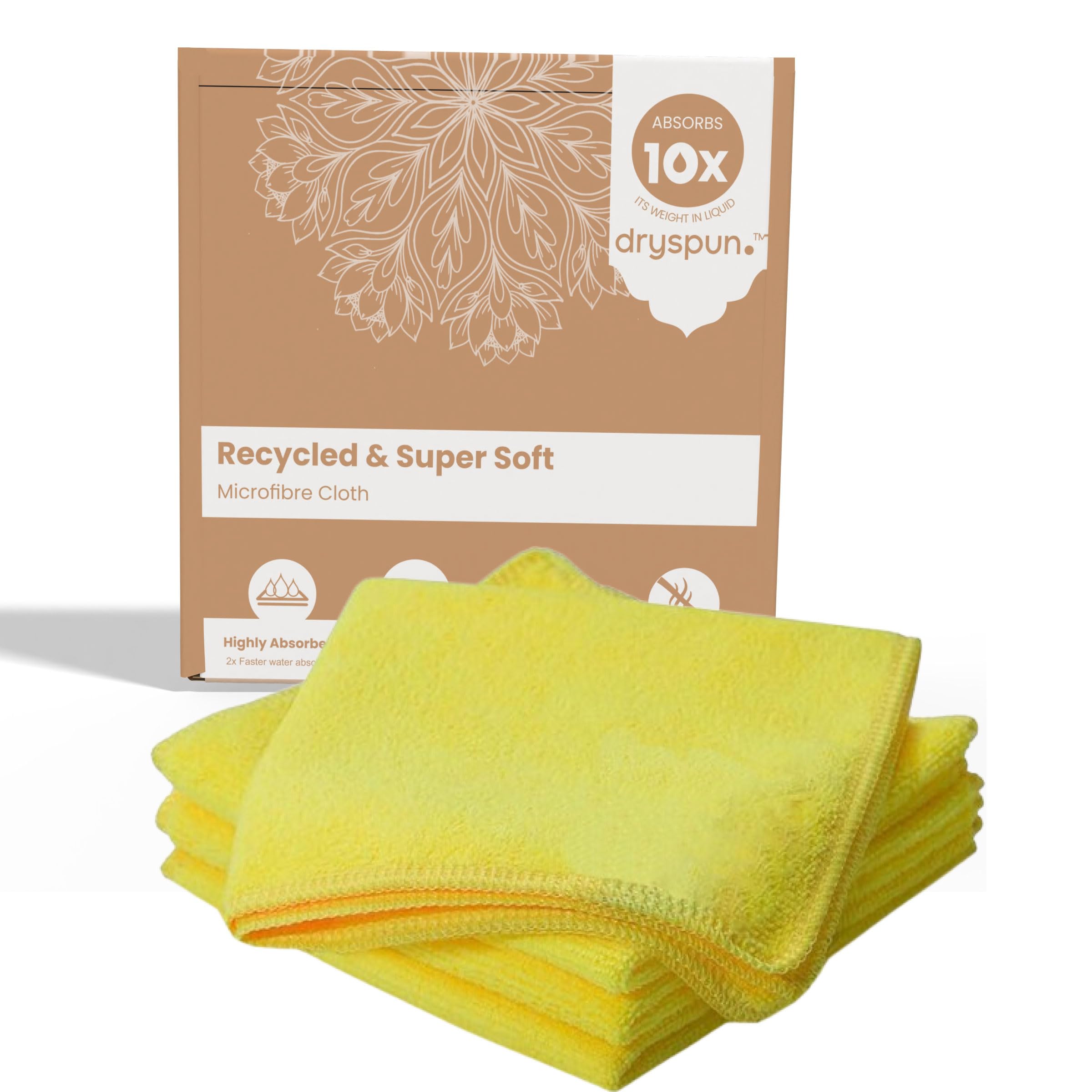 dryspun Microfiber Cloth for Car Cleaning with Plush Edgeless 350 GSM | Professional Korean 70/30 Blend Super Plush Microfiber Detailing Towels | Quick Dry Microfibre- Yellow, Pack of 4-image-9