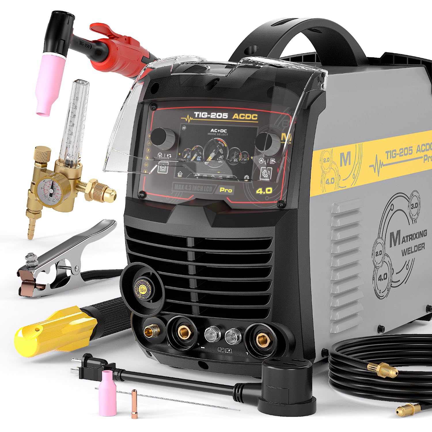 MATRIXINGWELDER TIG-205 PRO AC/DC TIG spawarka 200 A z pulsem, z wyświetlaczem LED, aluminiowa spawarka TIG 110 V/220 V z HF/Lift TIG/Stick/MMA/SPOT