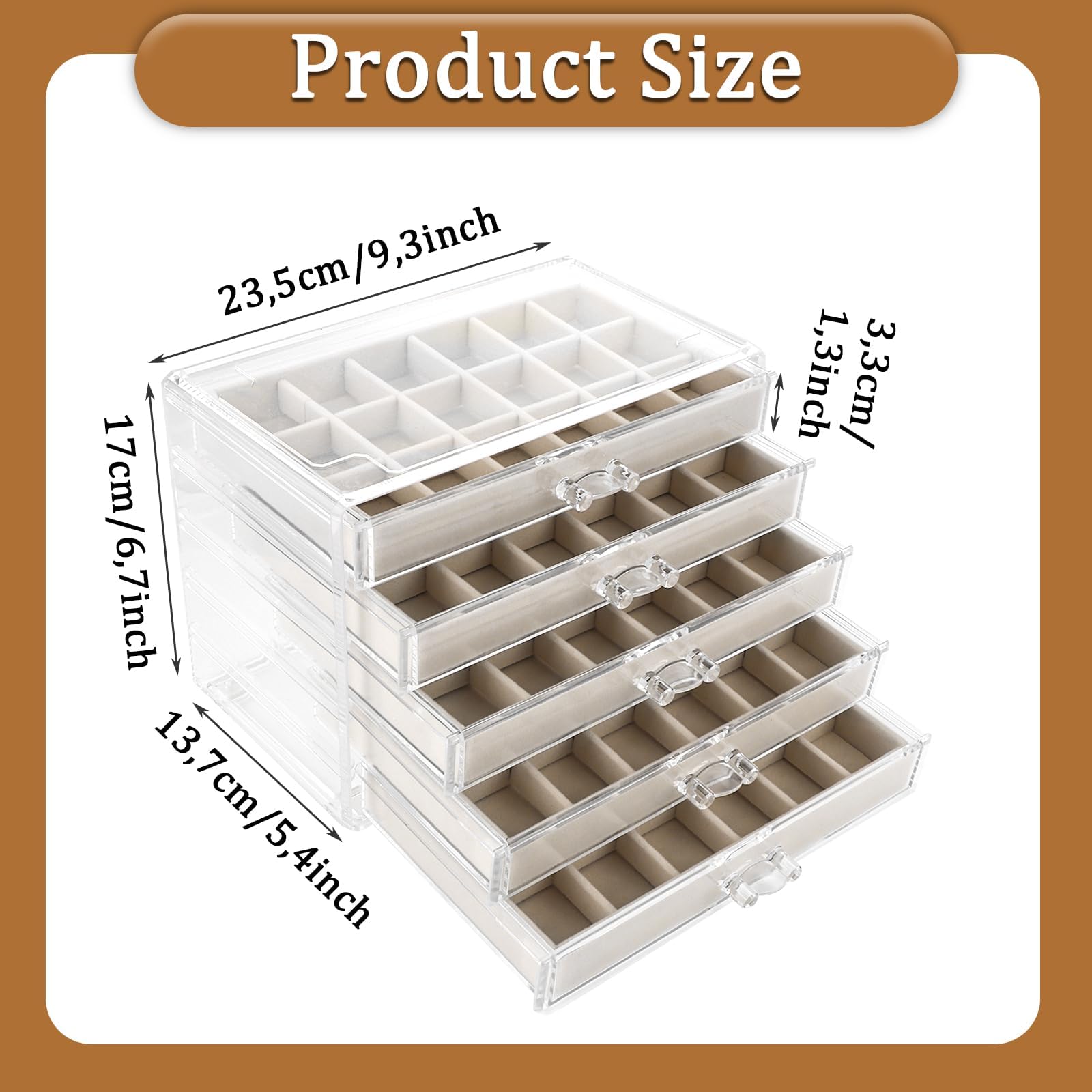 ProCase Acryl sieradenorganizer, sieradendoos voor dames, doorzichtige sieradenopslag, sieradendoos met 10 laden voor oorbellen, ringen, armbanden, blauw