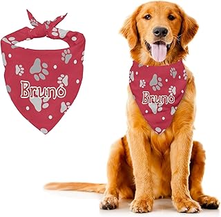 Personalized Bright Red Gray Paw Prints Dog Bandanas Adjustable Dog Bib Scarf for Dogs Cats Pets Birthday Gift with Name