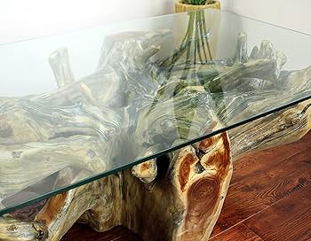 Amazon.co.jp: ルーツテーブル 120cm×80cm ガラス天板 一点もの 天然木