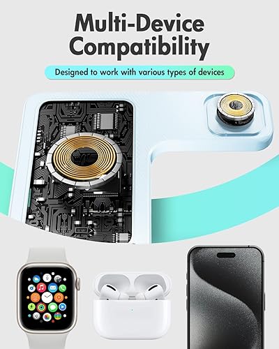 Miniatura 7 de Estación de carga inalámbrica del soporte del cargador Soporte de cargador 3 en 1, múltiples dispositivos para Apple - iPhone 17 16e 16 15 14 Pro