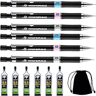 13 PCS Mechanical Pencil Set, 6PCS Metal Propelling Pencil Drafting Clutch Pencil Technical Pencil Automatic Pencil 0.5 0.7mm HB Pencil with Lead Refills for Artists Sketching Drawing Writing School