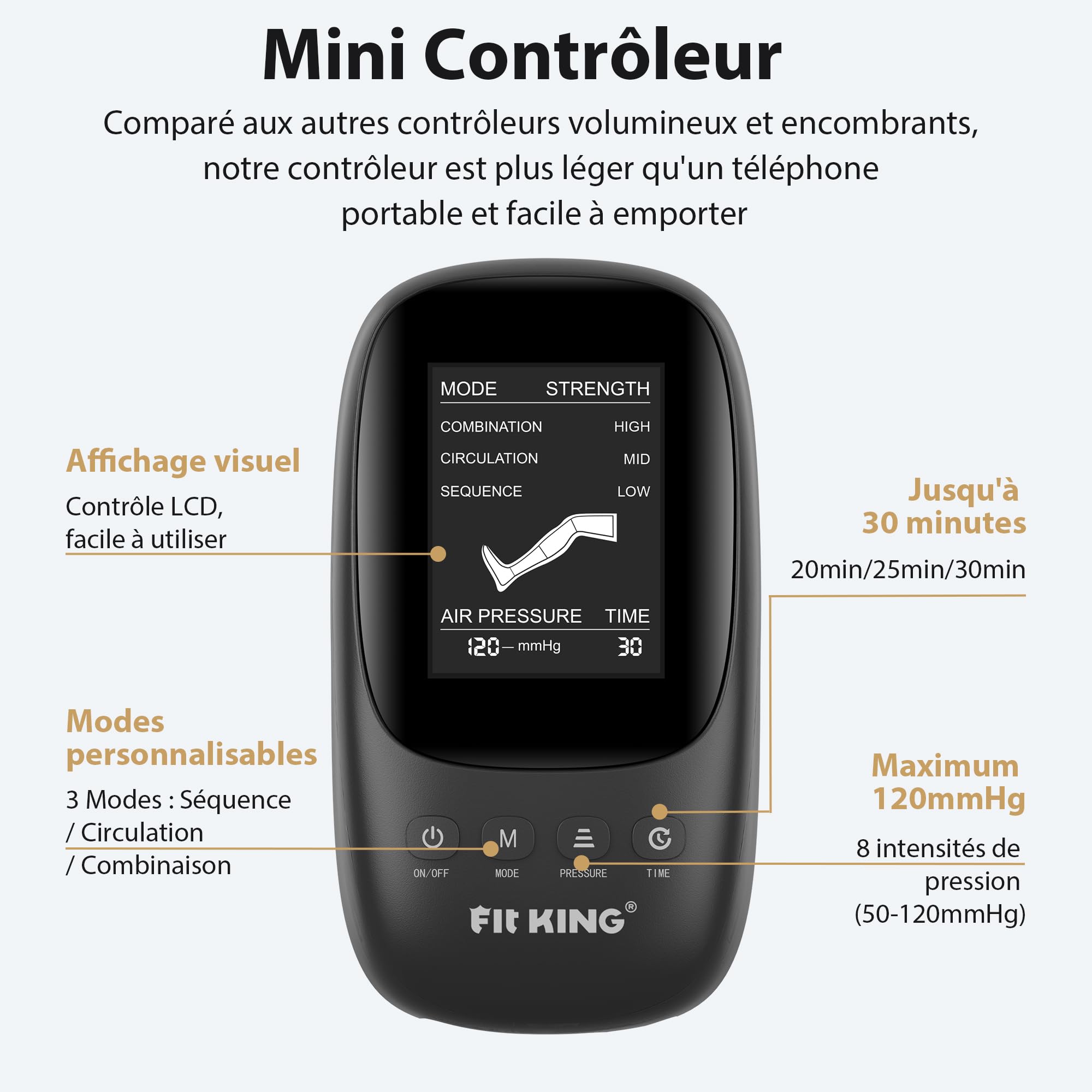 FIT KING Massage Jambes, Bottes de Pressothérapie pour la Détente, Appareil de Massage Piedss Idéal après le Sport pour des Jambes Légères (M)