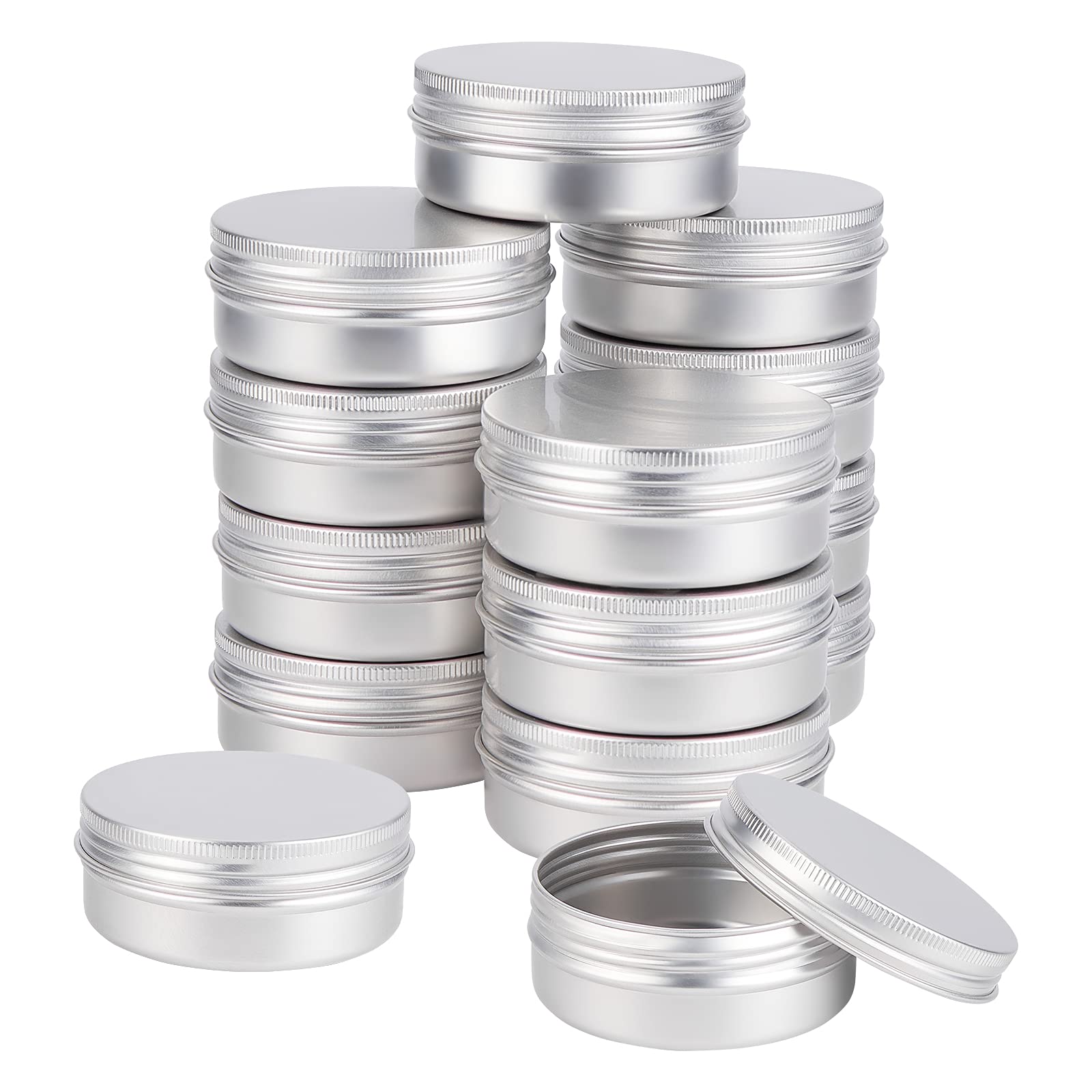 BENECREAT 14PCS 70ml/2.37 oz Platinum Round Aluminium Tin Cans with Screw Top Lid 72x28.5mm/2.83x1.12 inch Aluminium Jar Storage Containers for Cosmetic, Candles, Candies — image 1