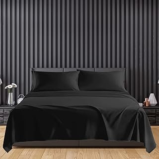 Sunshine Comforts Egyptian Cotton Flat Sheets King Size Breathable, Anti Wrinkle, Shrink and Fade Resistant 200 Thread Count Bed Sheets Bedding & Linen 260 x 254cm Black Bedding King Size Flat Sheets