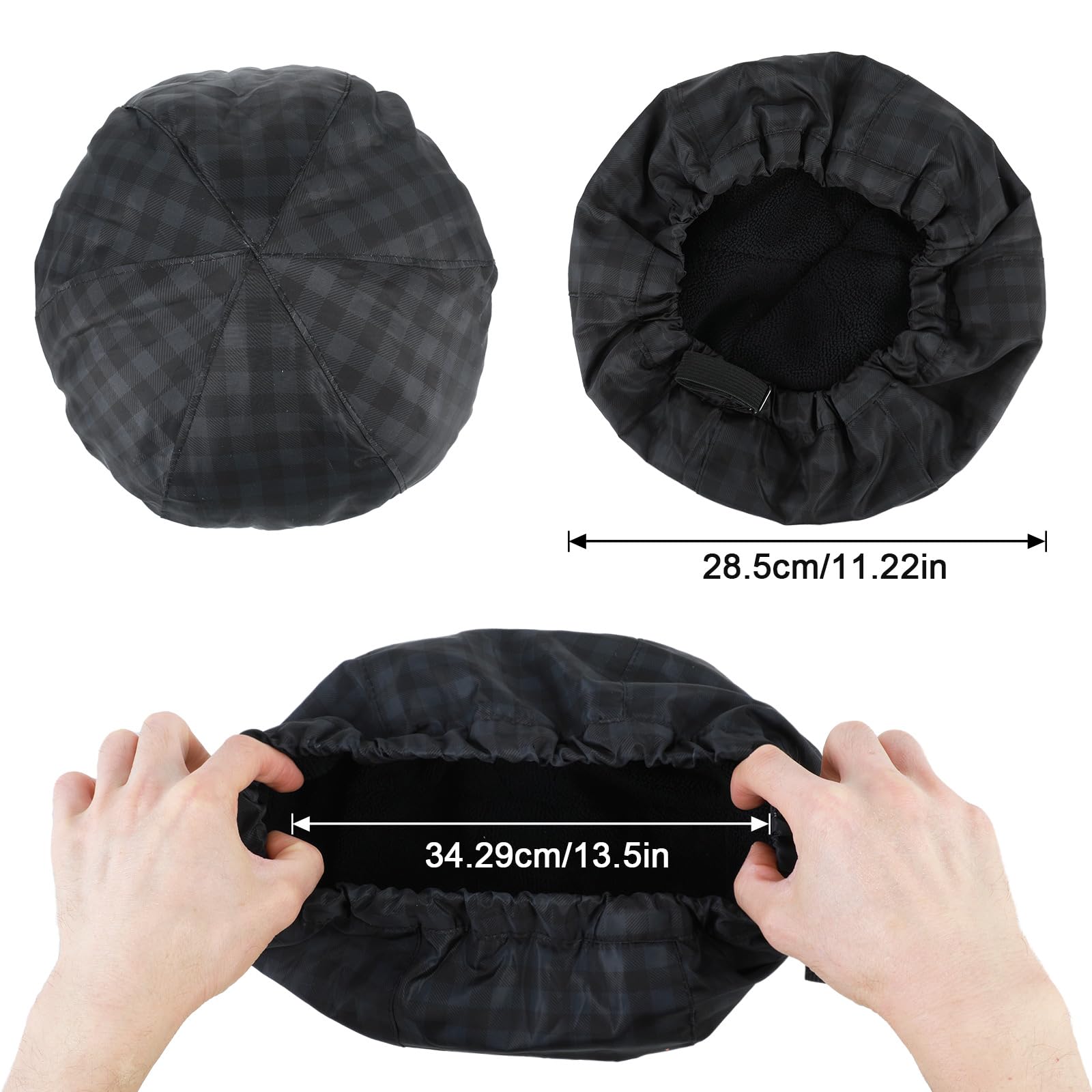 Ymapinc Large Shower Cap Men, Reusable Waterproof Black Shower Cap, Adjustable Reversible Terry Lined, Elastic Band - Image 4