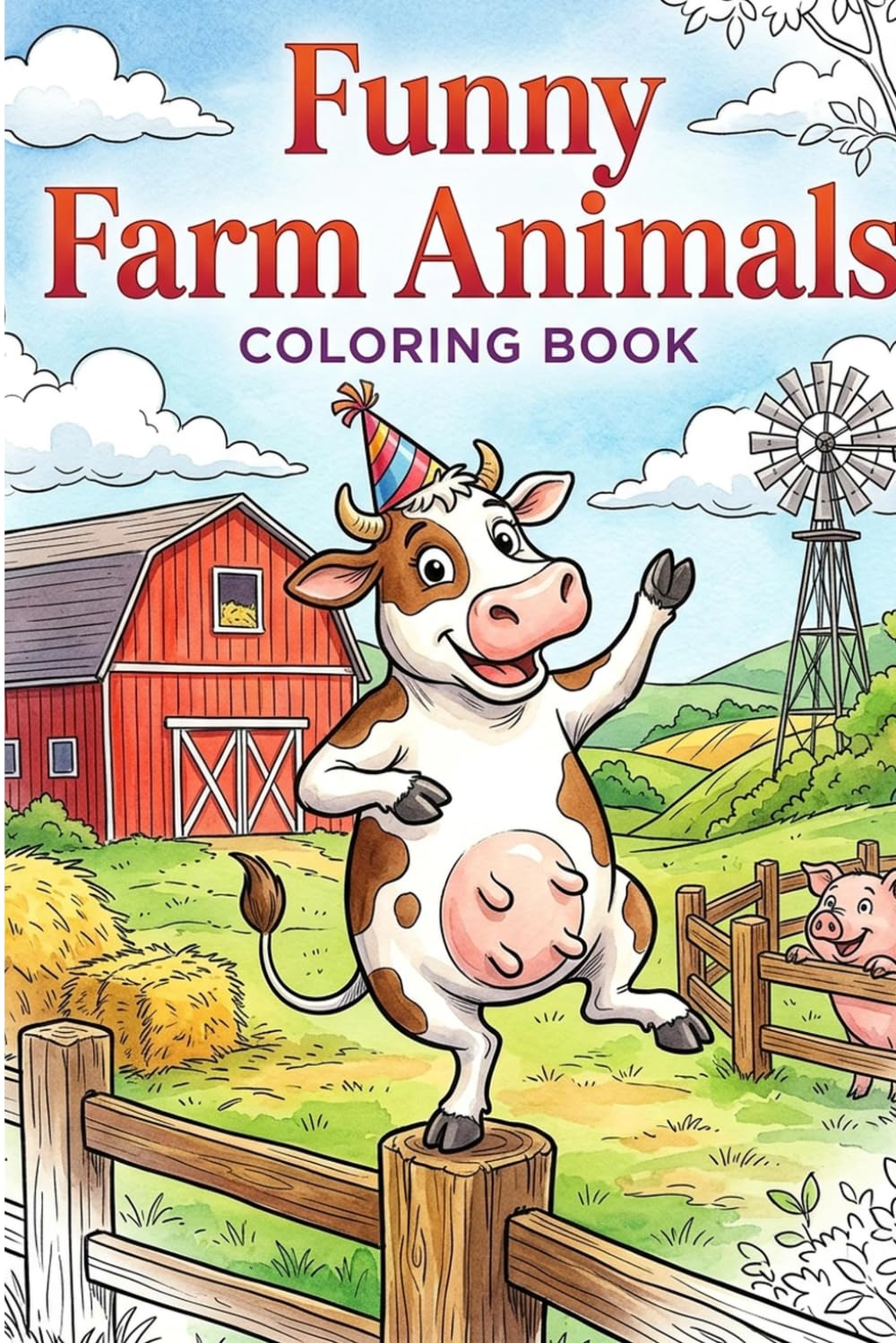 Funny Farm Animals Coloring Book: 25 Whimsical Barnyard Adventures for Kids to Color and Laugh