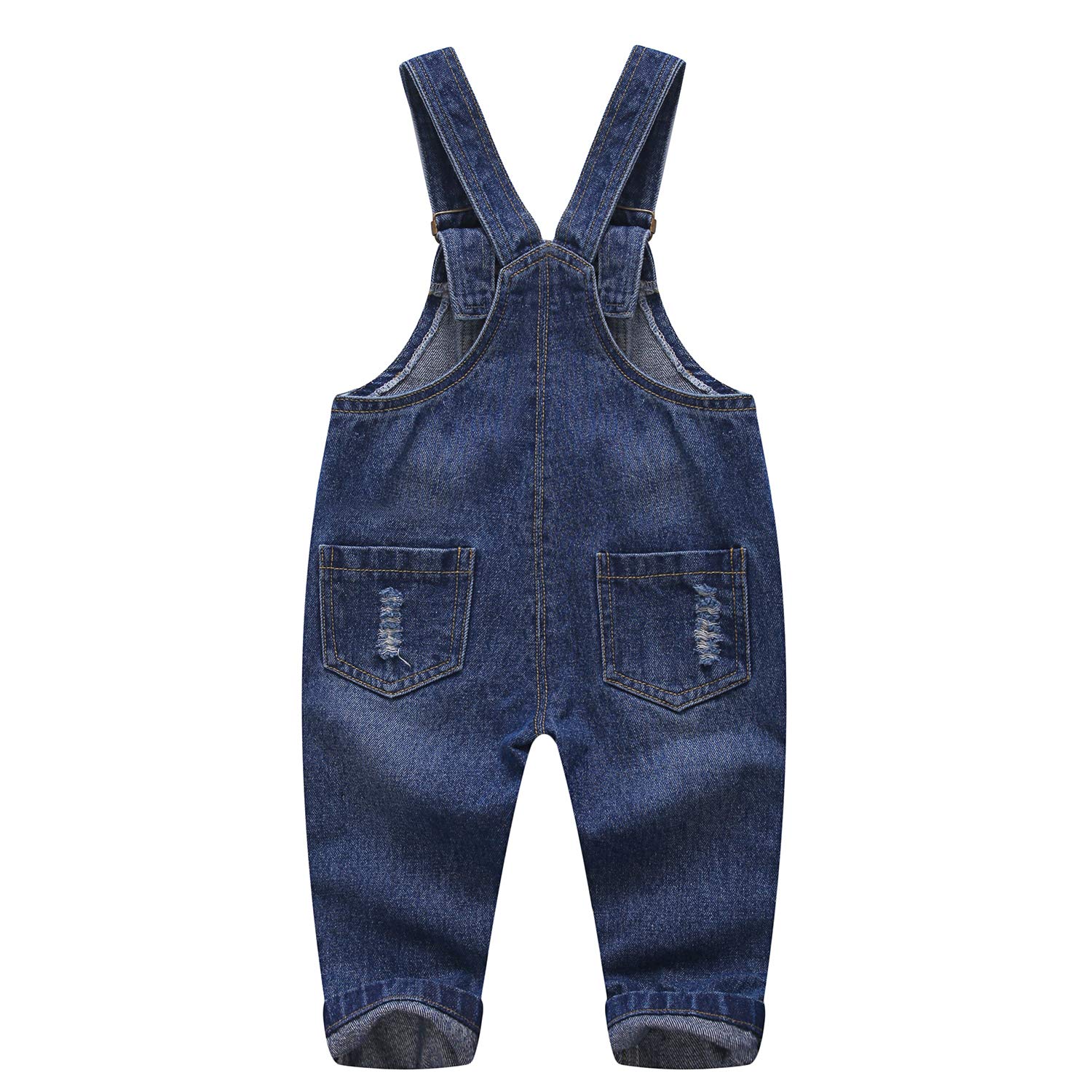 KIDSCOOL SPACE Monos vaqueros rasgados de algodón puro azul / negro para bebés y niños pequeños, Bue, 3-4 años