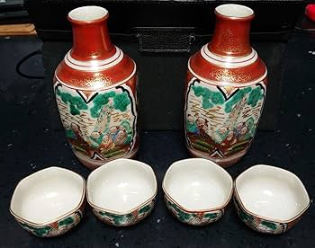 値下げ！【九谷焼】 酒器セット 陶器 美術九谷　骨董品 九谷焼 酒器セット 徳利2個 おちょこ3個 古道具 骨董