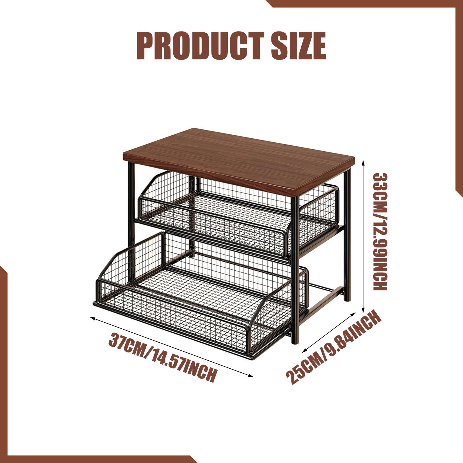 Kaffee Station Organizer Regal mit Schublade Zweistufige Ablage Aus Eisen Und Holz Ideal Zur Aufbewahrung von Tassen Und Zutaten für Küche Kaffeebar V, Schwarz
