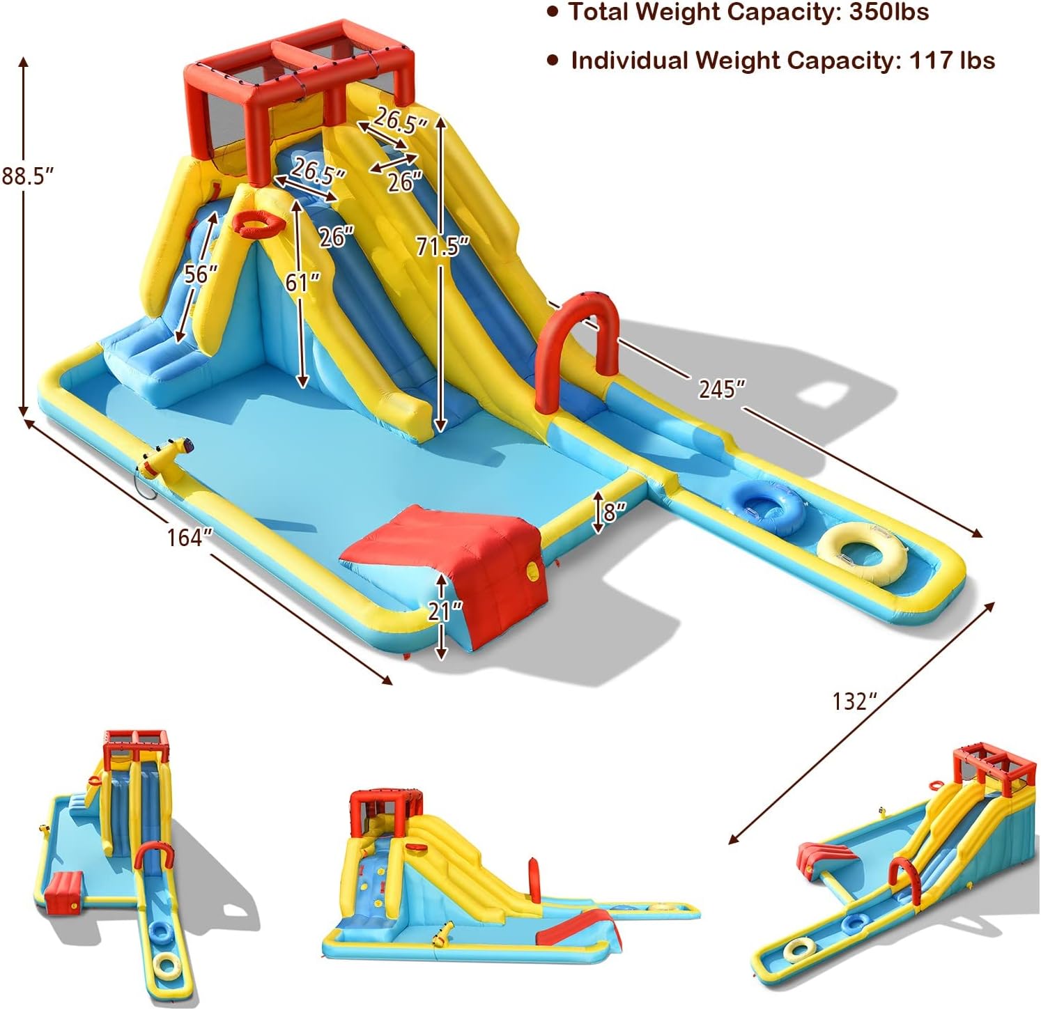 KOTEK Inflatable Water Slide, Double Long Slides Giant Water Park Waterslide Inflatables with Climbing Wall & Splashing Pools, Outdoor Blow up Water Slides for Kids Backyard Fun (with 735W Blower)