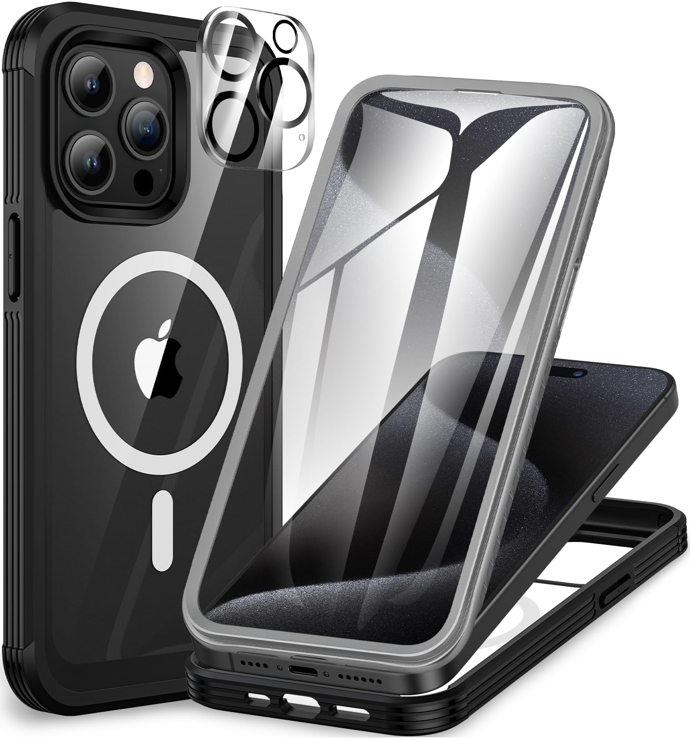 CENHUFO Sichtschutz Hülle für iPhone 15 Plus, mit Eingebautem Privacy Panzerglas Displayschutz und Kameraschutzfolie 360 Grad Handyhülle Schutzhülle Stoßfest Bumper Anti Spy Cover Case - Blau