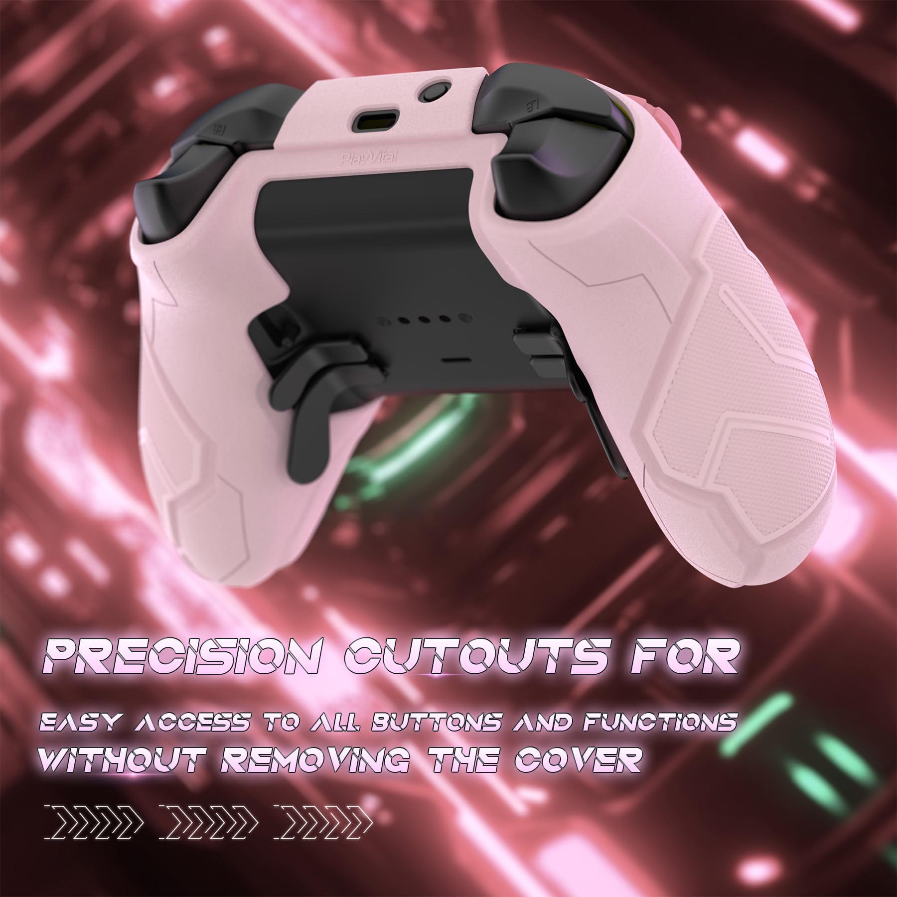 playvital Coque Manette pour Xbox Elite Series 2 Core avec Capuchon Joystick & Autocollant,Housse Silicone pour Xbox Elite Series 2 Controller Procetive Case-Rose Pêche & Rose Fleuri,Mecha Stellaire