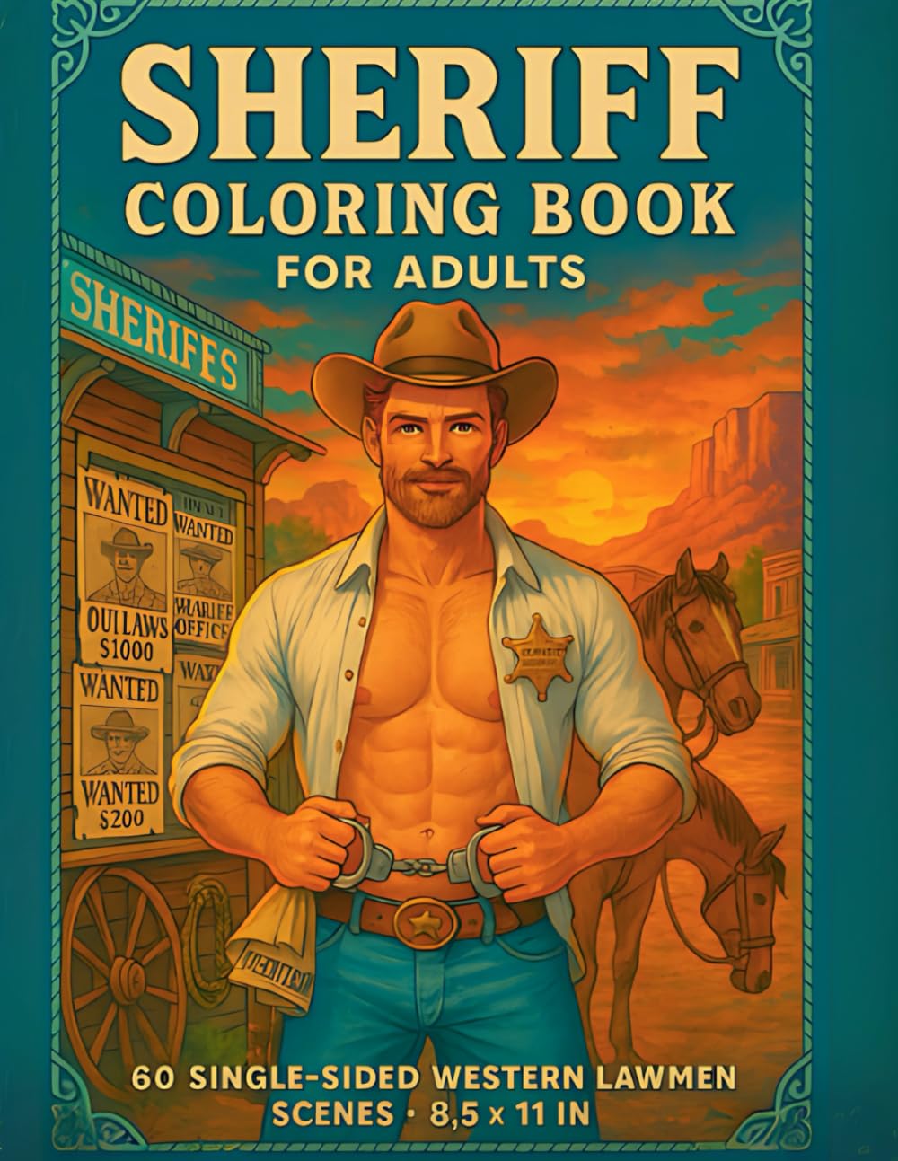 Sheriff Coloring Book for Adults: 60 Single-Sided Western Sheriff Scenes (8.5 × 11 in) (Hunky Heroes Coloring Series)