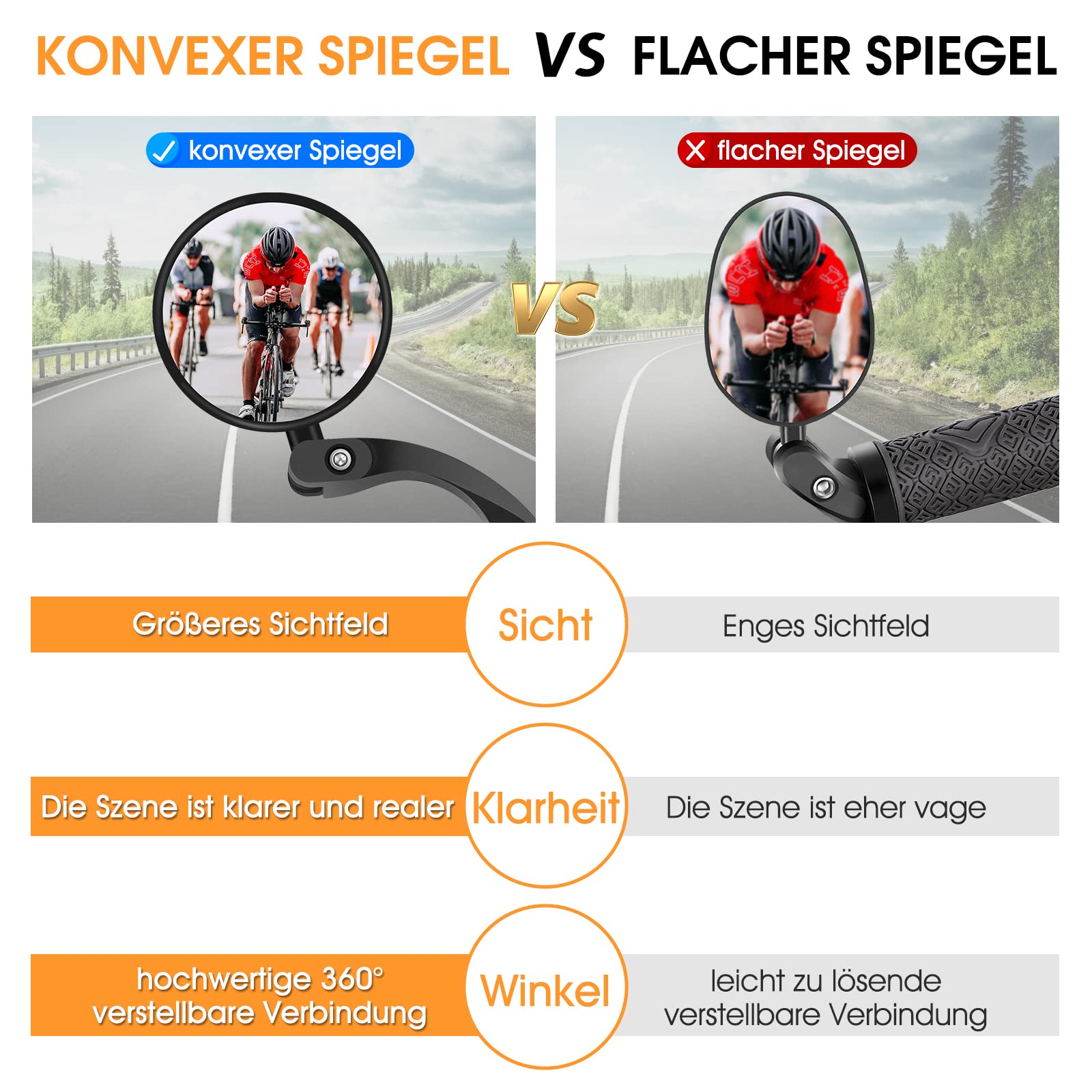 Lusterko rowerowe na kierownicę, 18-26 mm, HD obracane o 360 stopni, bezpieczne lusterko wsteczne, uniwersalne lusterko na kierownicę, do rowerów elektrycznych, MTB, wózków inwalidzkich,