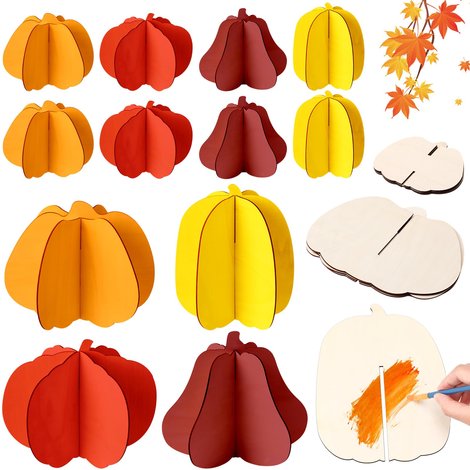 Découpes de citrouille en bois brut 3D lot de 36 pour activités manuelles automne