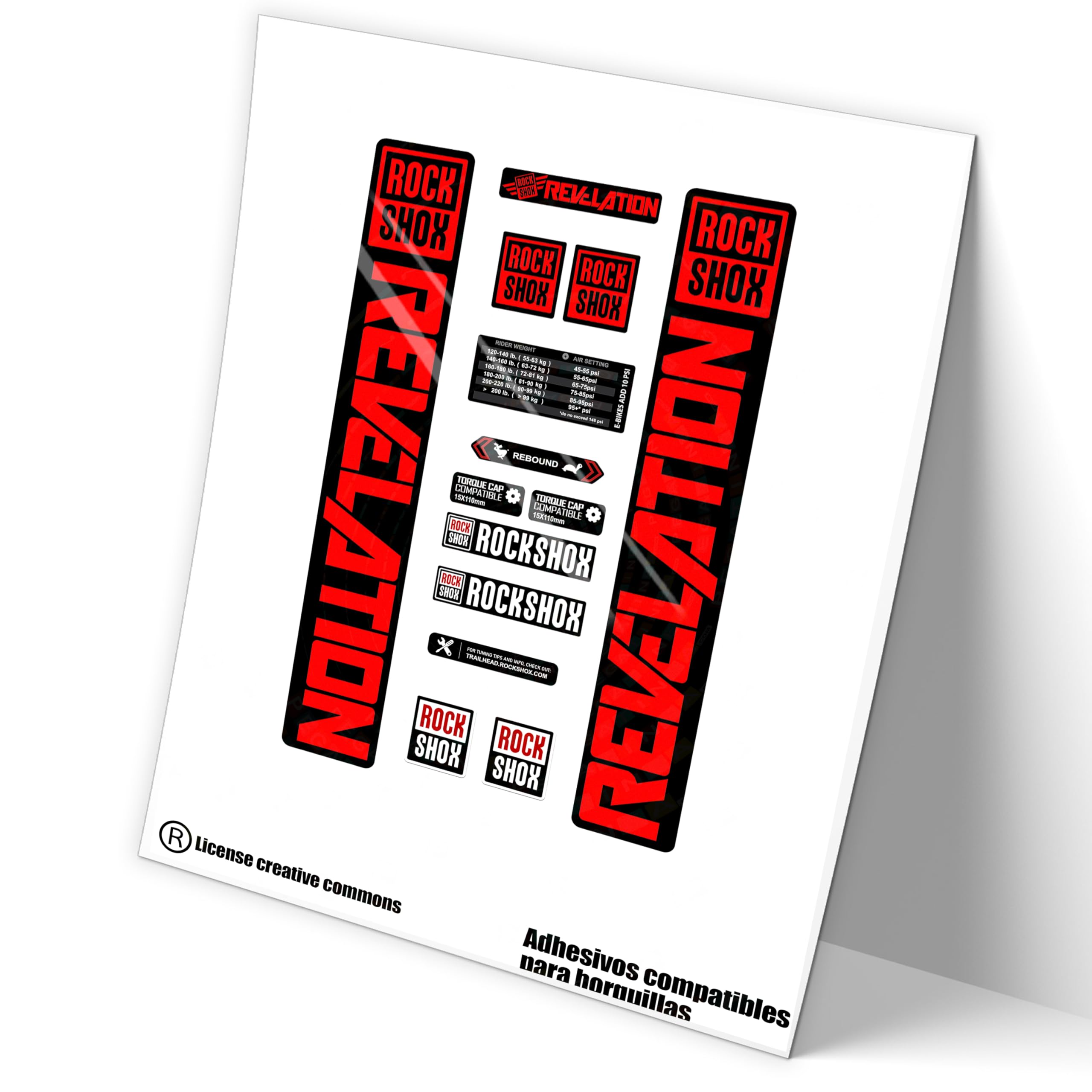 REF:VP452 Stickers compatible with Rock-Shox REVELATION 2021,2022 MTB fork, stickers, stickers, stickers, vinyls for mountain bikes. (FLUOR RED)