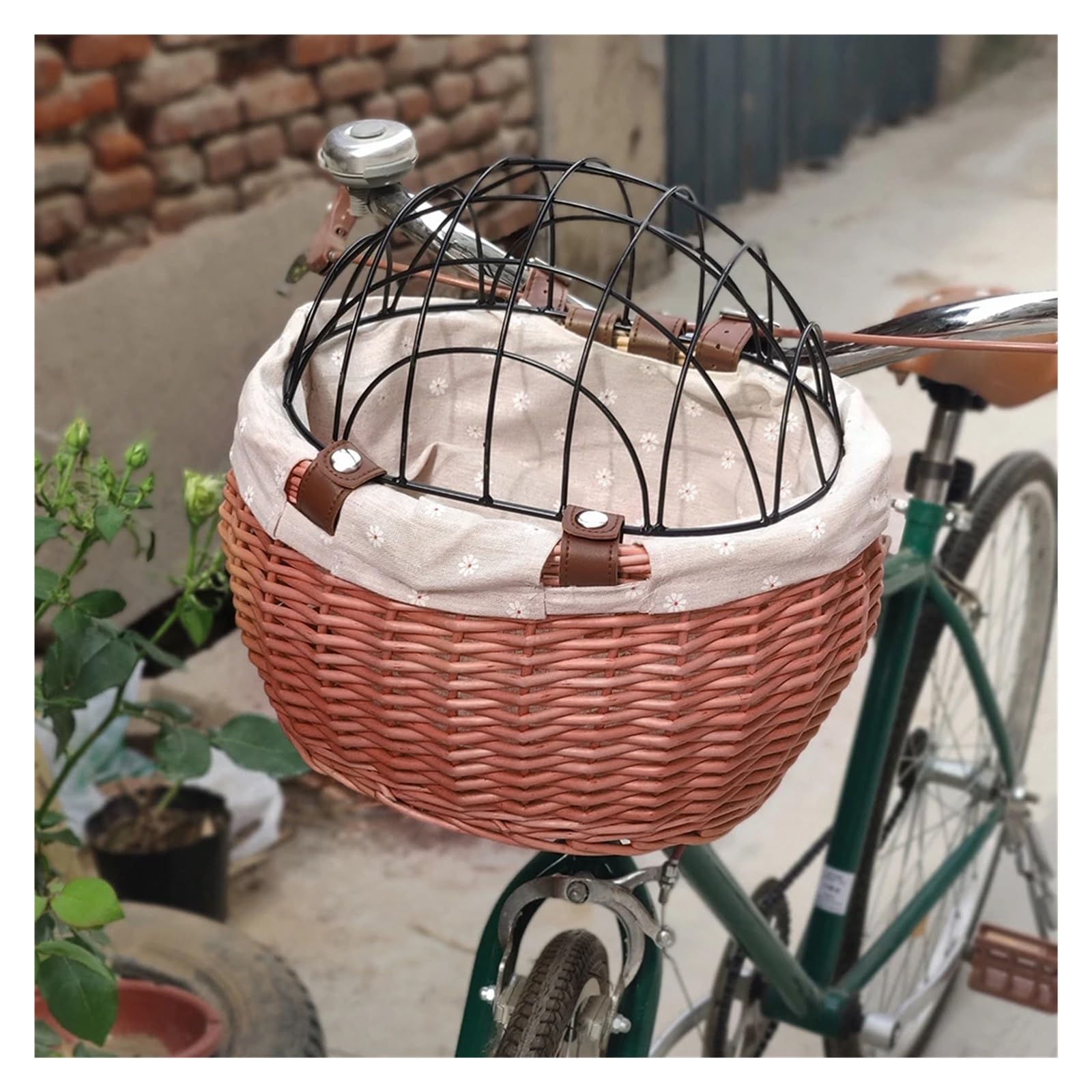 Fahrradkorb für Hunde Fahrrad-Frontkorb aus Weidengeflecht, for Haustiere, Katzen, Hunde, Fahrradkorb, Lenker, Fahrradtasche, Fahrradträgertasche mit Deckel, Fahrradaufbewahrungskorb