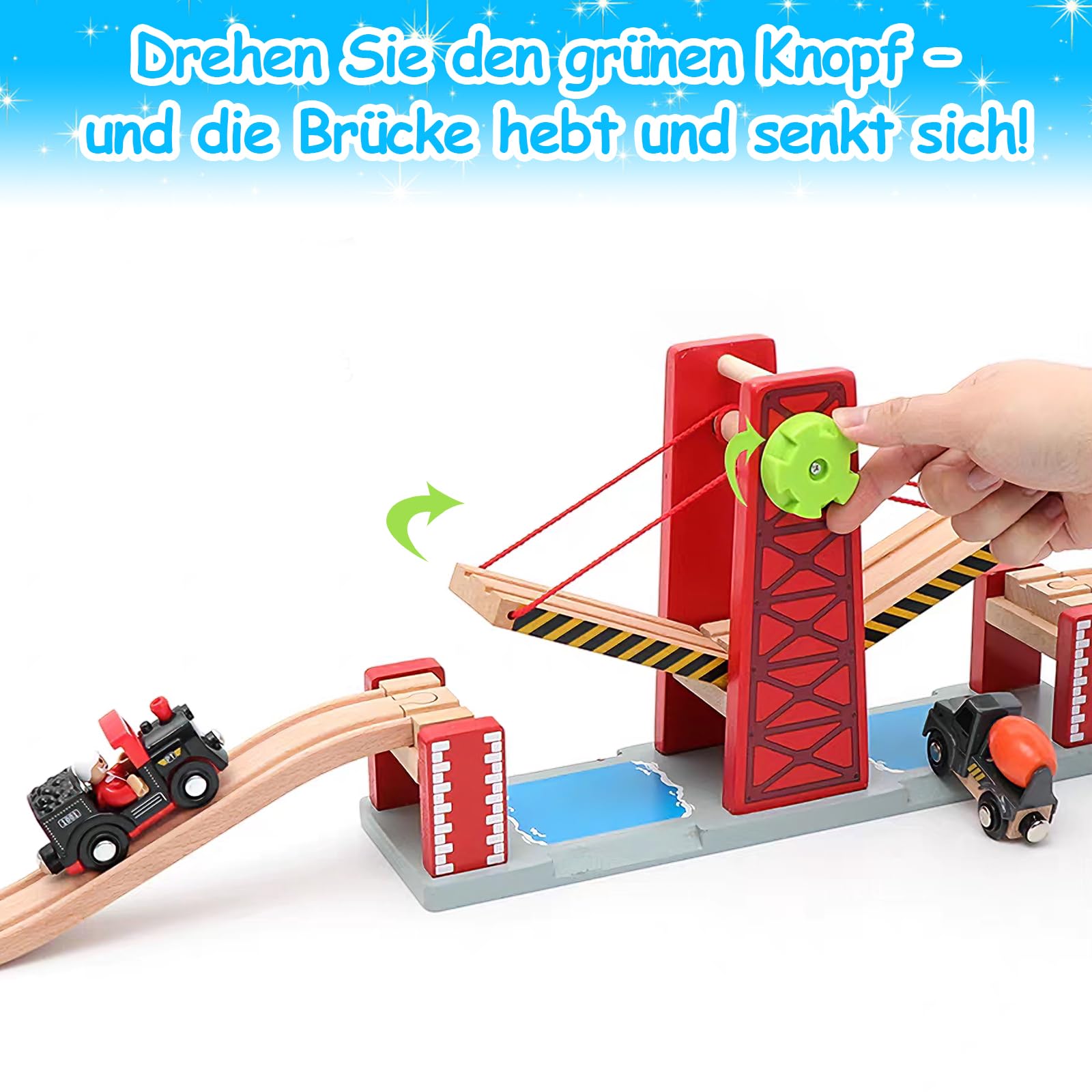 Ponte Sollevabile per Treni in Legno, Compatibile con Tutti i Principali Sistemi Ferroviari in Legno, Accessori per Binari in Legno, per Bambini dai 3 Anni in su