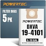 POWERTEC DXVA19-4101 Vacuum Bags 5PK for Dewalt DXV06P, DXV09P, DXV10P 6-10 Gal Dust Extractor, Replacement Shop Vac Bags, Dust Bag for Dewalt Wet Dry Shop Vacuum (75063)