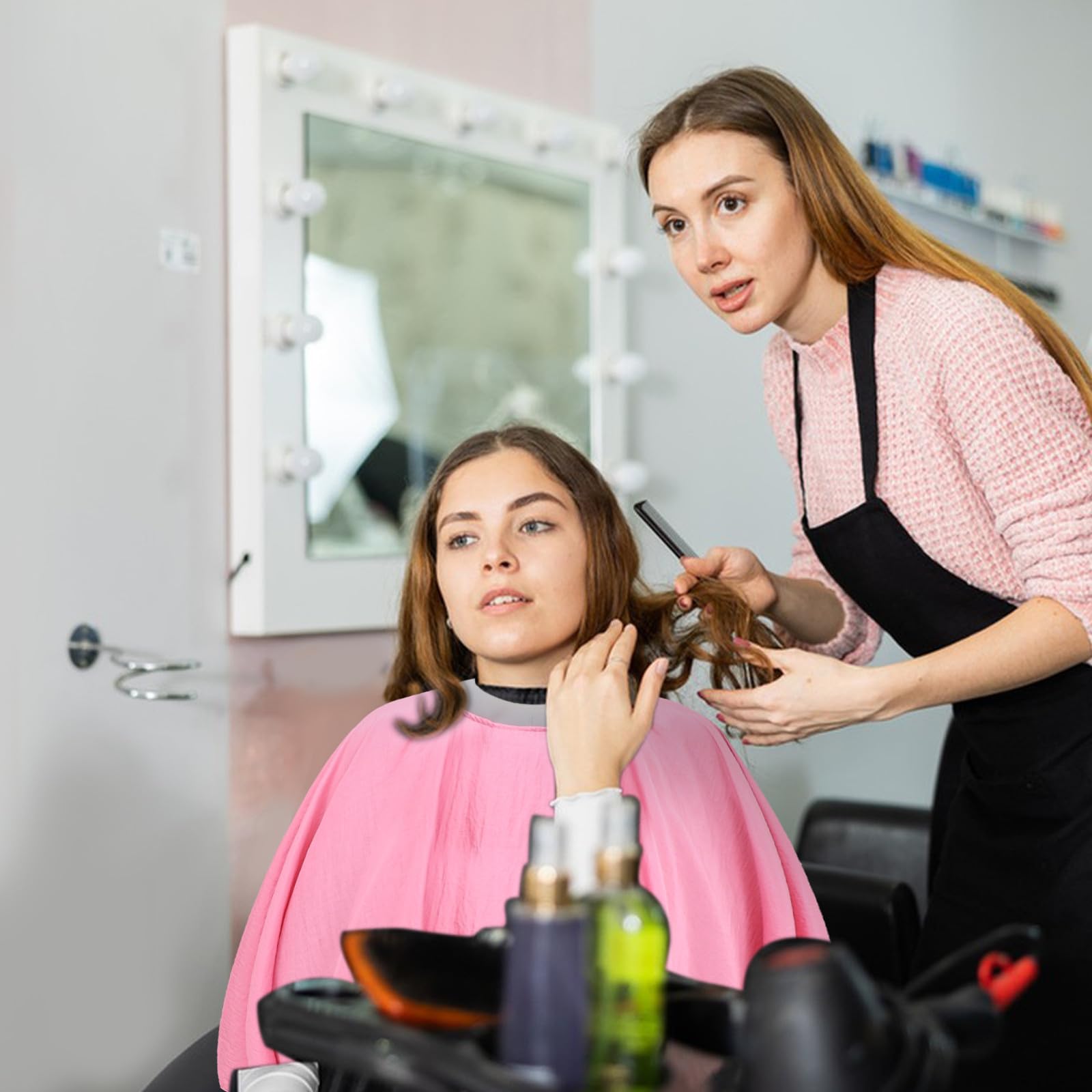 VALICLUD Capa de Peluquero Grande de Tela Rosa para Cortar Cabello Profesional, Capa de Corte de Pelo para Mujer, Protección Anticaída de Cabello para Uso en Salón y Barbería