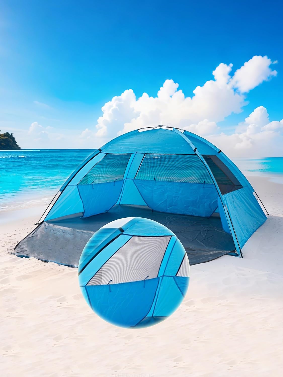 Easy Set-Up Beach Tent - UPF 50+ Sun Shelter for Family (2-3 Person), Portable Instant Sun Shade with 3 Mesh Windows, Windproof Stakes & Storage Pockets, for Beach, Camping, Picnics - Image 3