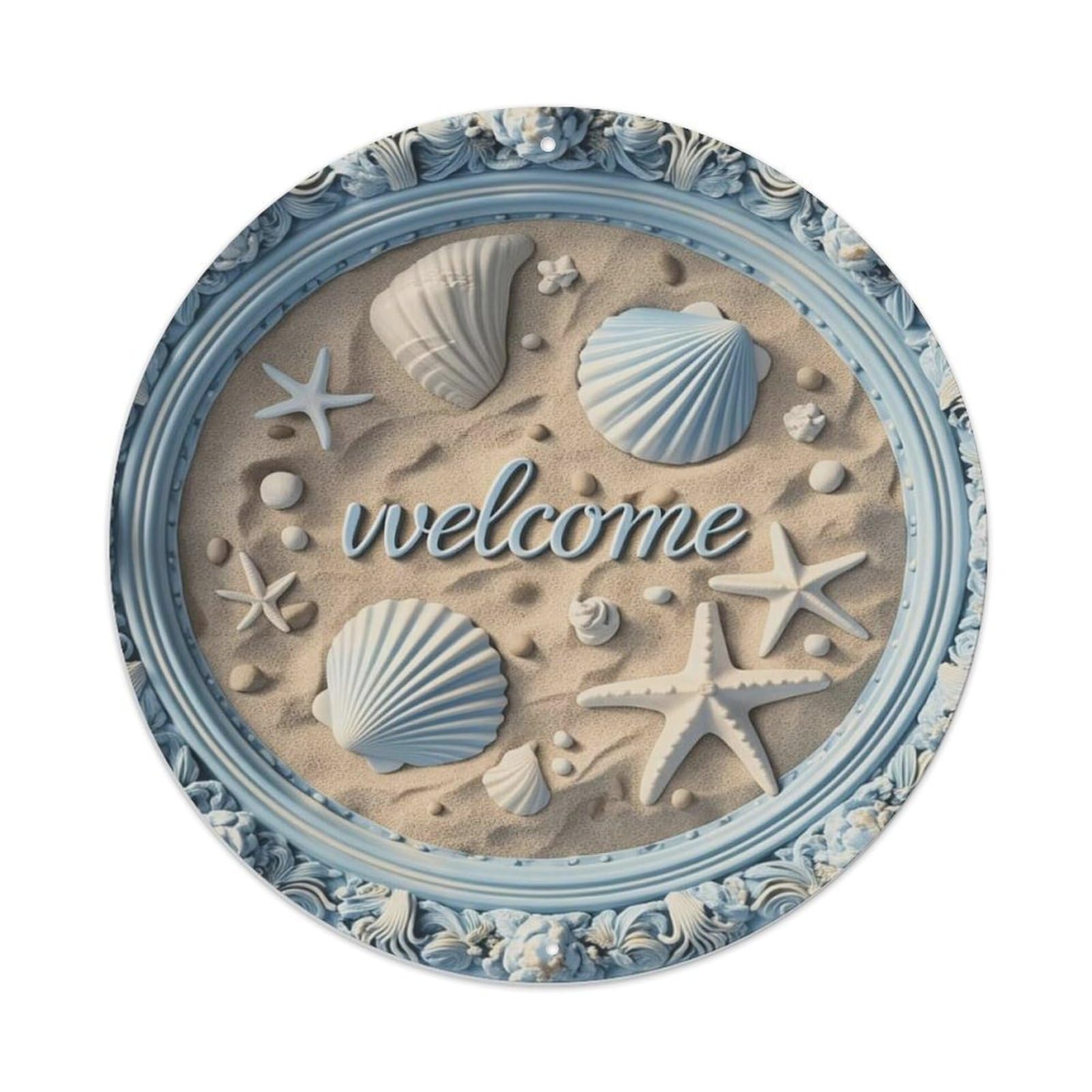 Seashell Starfish Sand Welcome Metal Tin Sign