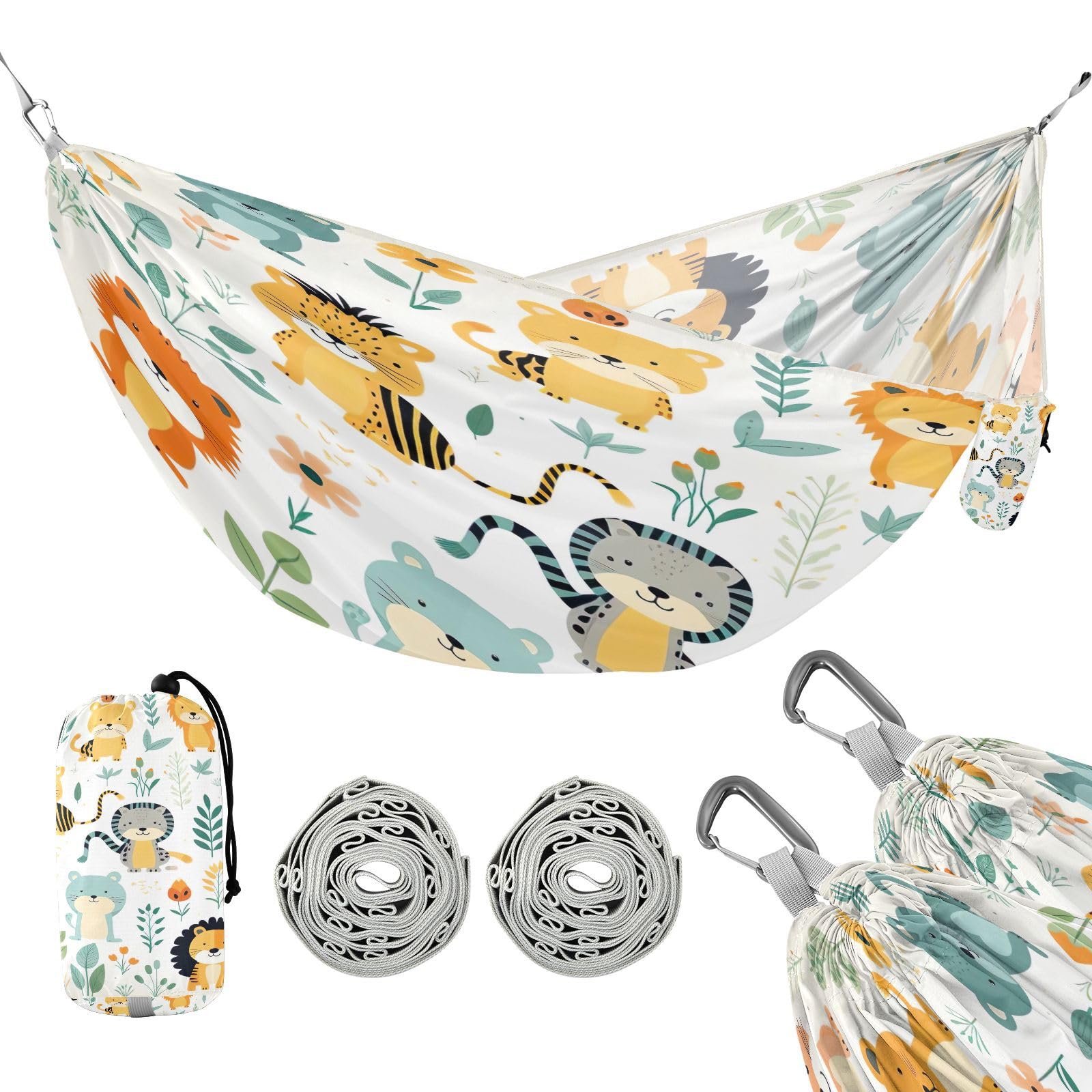 Kigai Cute Animals Camping Hammock Durable & Portable Travel Hammock Holds 330lbs with Tree Strapsm, Pocket, Camping Accessories