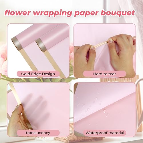 Miniatura 3 de Fansunta 20 hojas de papel de regalo de flores con cinta, papel de embalaje de plástico impermeable para ramos, papel de regalo de ramo de