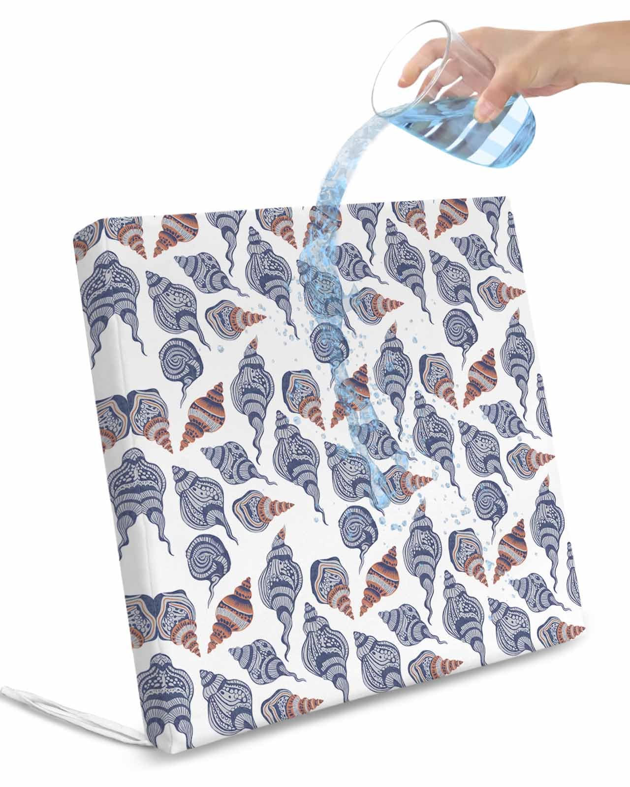 Hokiten Grey Blue Coastal Outdoor Cushion Chair Cover Set of 2 - Waterproof Couch Seat Covers, Summer Beach Conch Nautical Patio Furniture Protector Cushions Slipcovers for Sofa/RV, 22