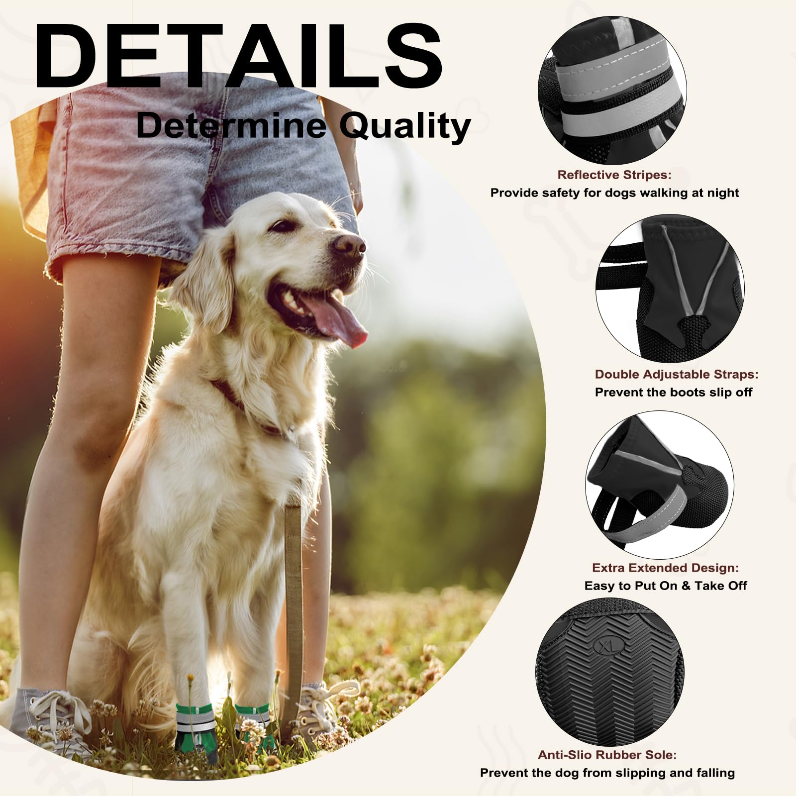Muecleao Boots, Set of 4 Shoes for Injured Paws Waterproof With Reflective Straps and Anti-Slip Sole - Image 3