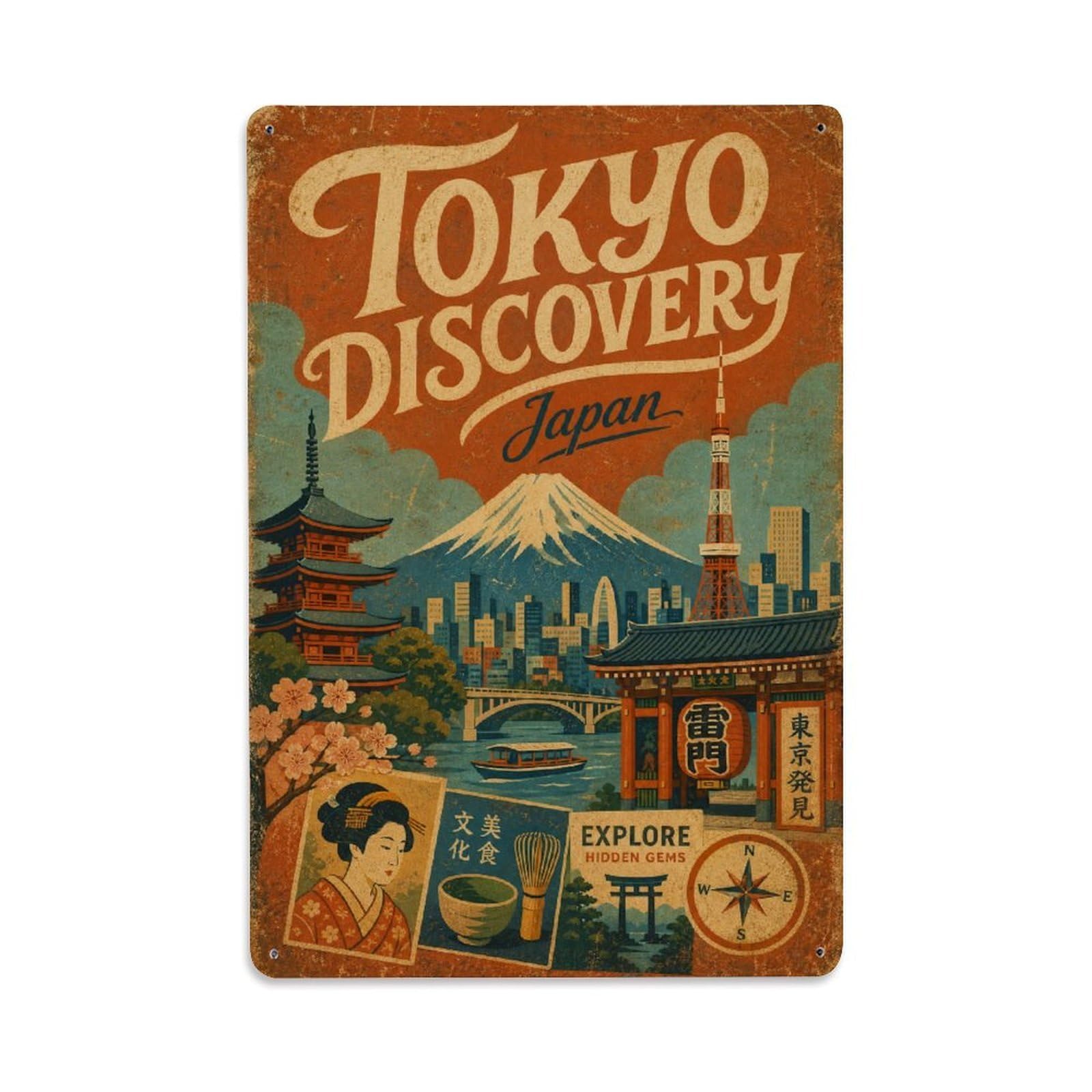 Gead 8X12inch Style Vintage Travel Tokyo Japan Discovery Metal Tin Sign