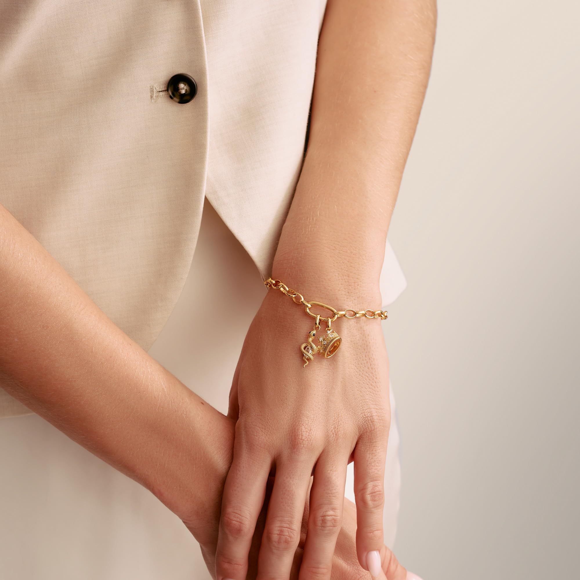 THOMAS SABO Charm-Anhänger Krone mit Steinen Connect vergoldet 18k Vergoldung, Recyceltes 925 Silber