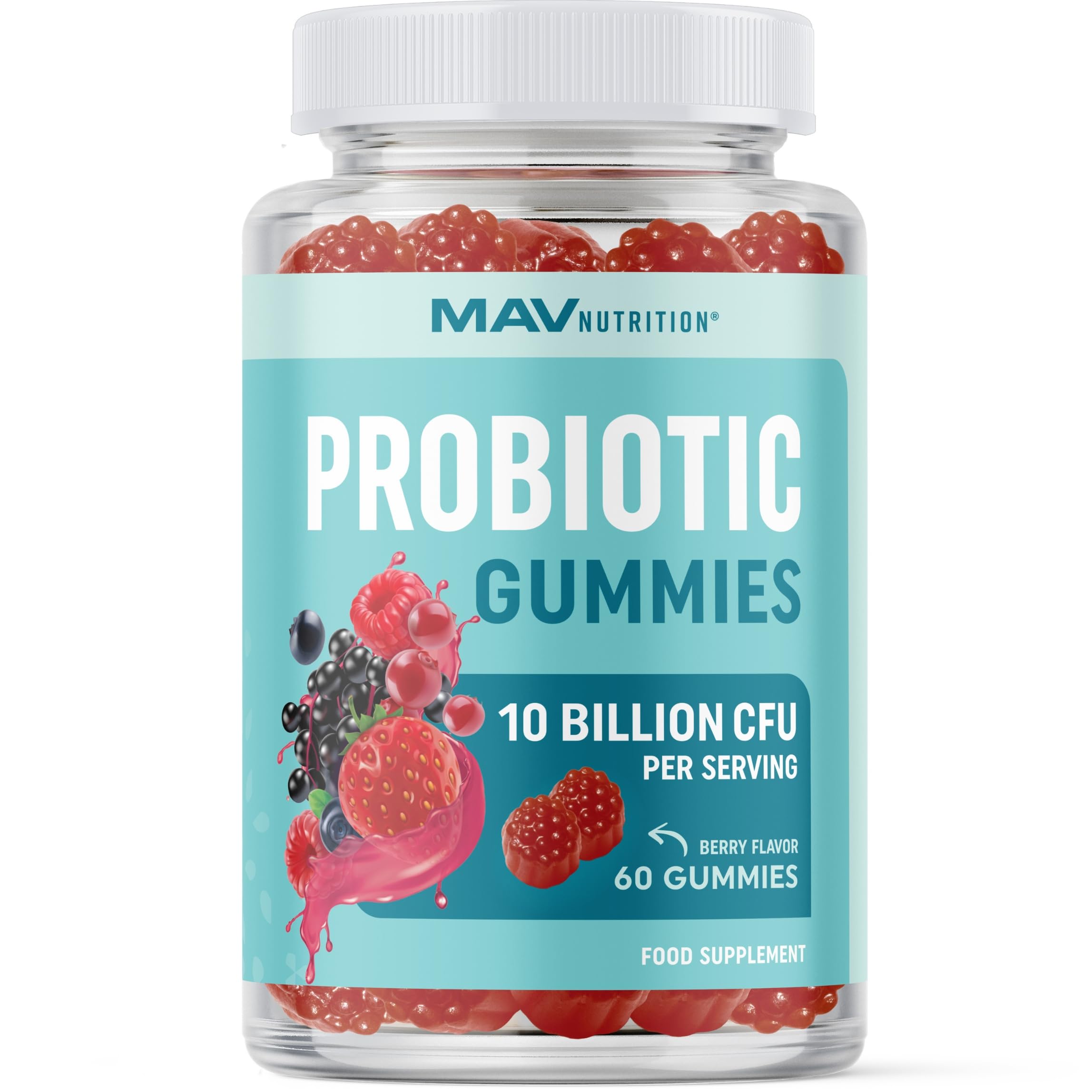 Probiotic Gummies with Vitamin C and Folic Acid | 5 Billion CFU Probiotics | Gut Health, Digestion, & Immune System Support | Gluten-Free, Non-GMO, Berry Flavor | 60 ct.