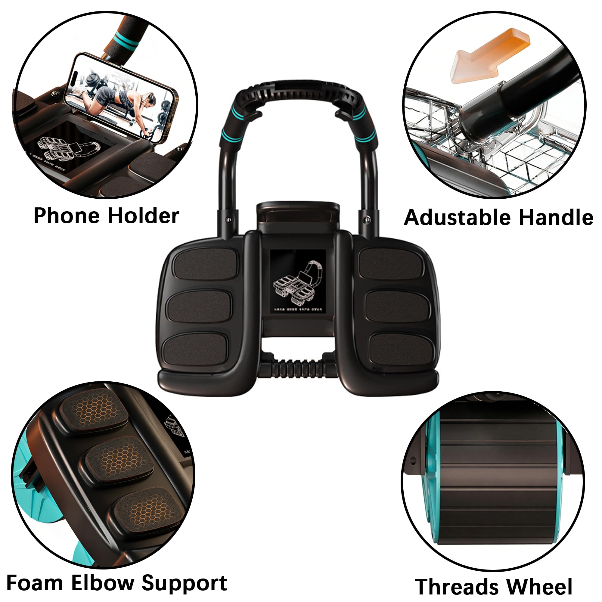 Rueda de ejercicio para abdominales, incluye una rodillera, con 6 coderas y 4 ruedas, puede rebote automático, equipo de ejercicio abdominal para abdominales centrales, para gimnasio en casa