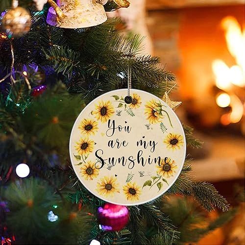 Miniatura 3 de Adornos de árbol de Navidad con texto en inglés You are My Sunshine You are My Sunshine para decoración del hogar corona amarilla colgantes redondos