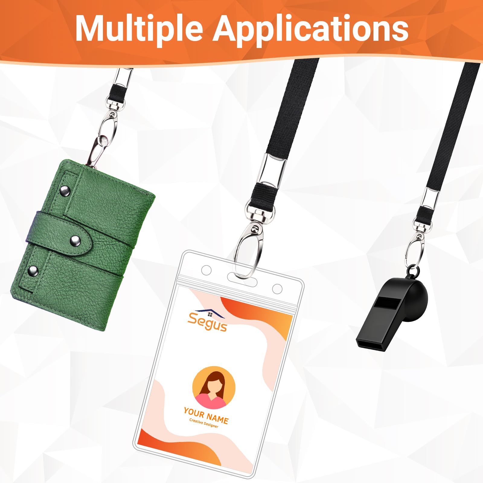 Segus Acreditaciones Colgantes, 50 Piezas Lanyard con Porta Tarjetas Identificativas, Cuelga Llaves Cuello con Cierre de Seguridad, para Oficina, Escuela, Ferias (Negro, Vertical)