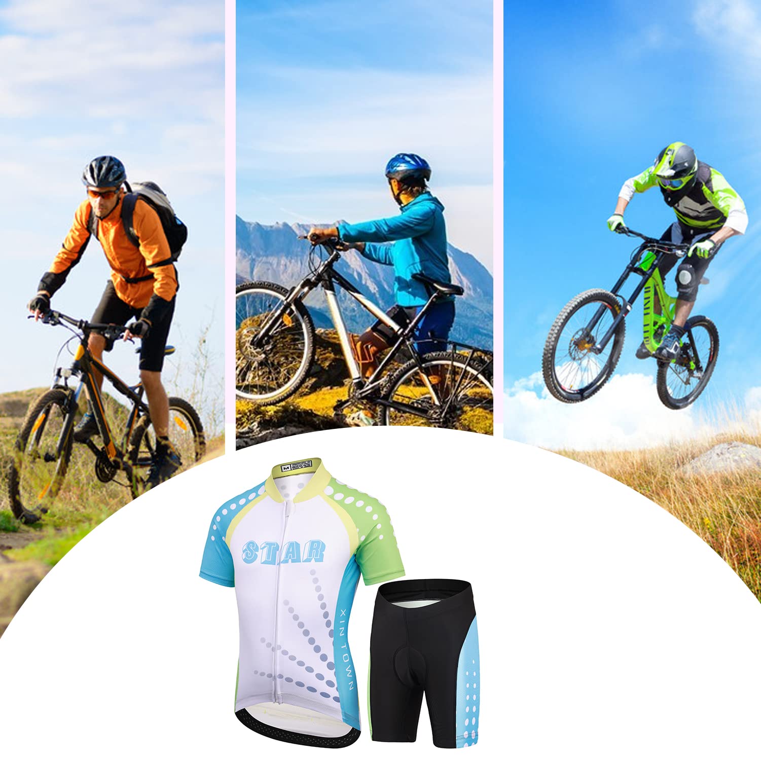 Maillot de Cyclisme Garçon Fille Cuissard Vélo T-Shirt Cyclisme à Manches Courtes Combinaison VTT pour Unisexe Enfant