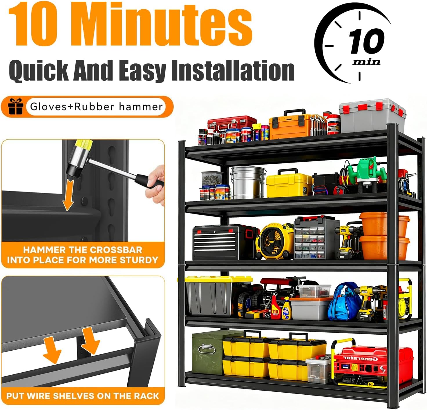 45.3''W Garage Shelving Heavy Duty 4-Tier Adjustable Storage Shelves Unit,2800 LBS Metal Utility Rack Shelf for Industries, Warehouses, Basement,Black (54.3''H x 45.3''W x 15.7''D)