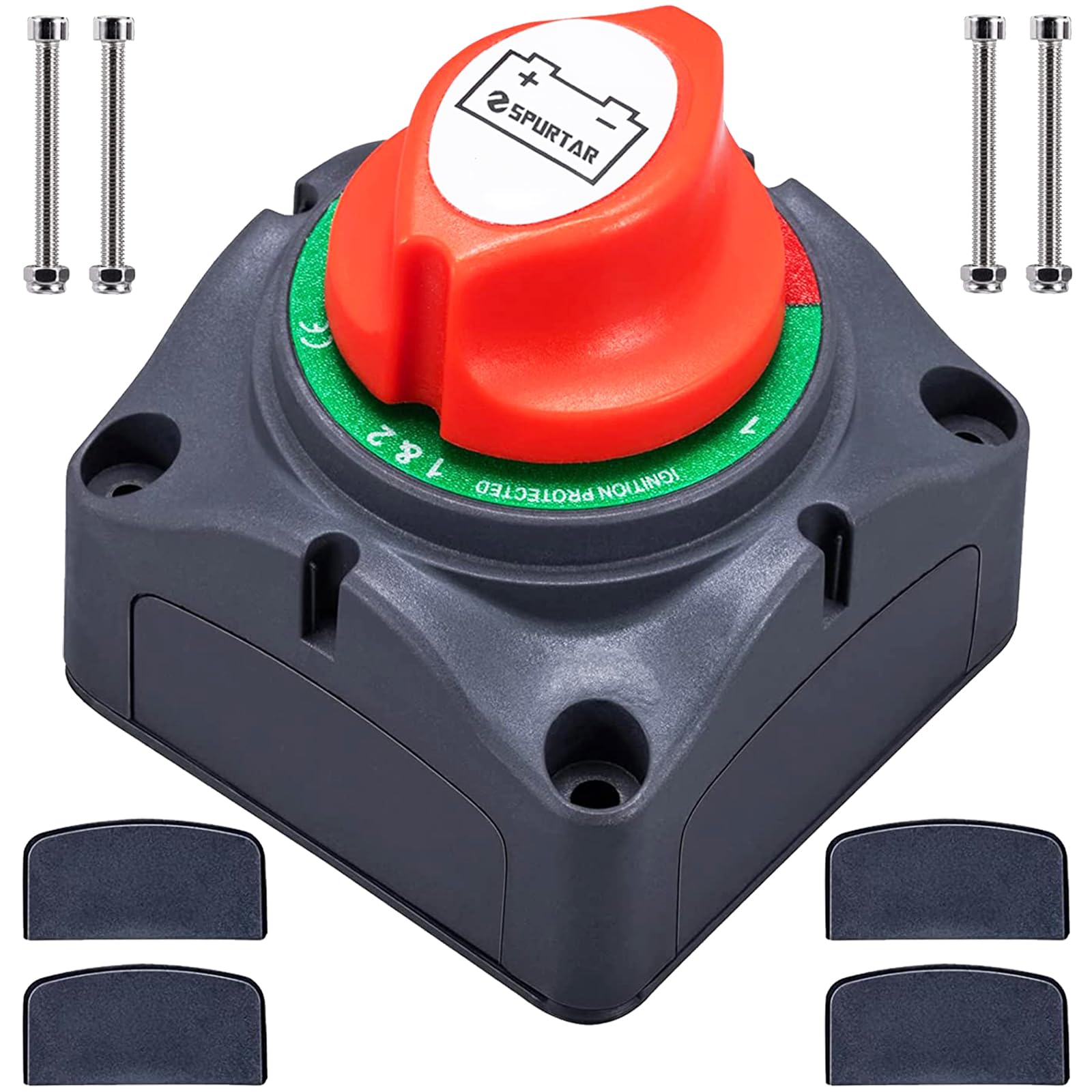 Spurtar Car Battery Disconnect Switch 12V 24V 48V 1-2-Both-Off Battery Kill Switch Power Cut Off Shut Off Waterproof Isolator for Marine Boat Car ATV RV Vehicle