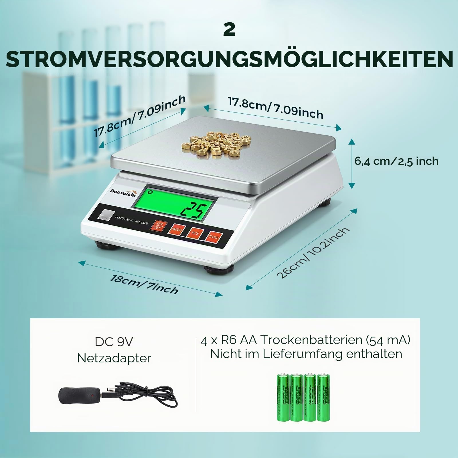 Bonvoisin Zählwaage 6000g 0.1g, Präzisionswaage Laborwaage, Industrie Analysenwaage, Präzise Schmuck-Goldwaage, Tischwaage mit CE-Zertifizierung, Elektronische Batteriebetriebene Waage (6Kg, 0,1 g)