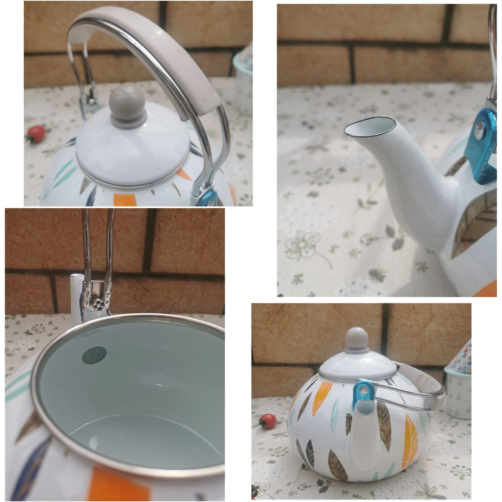 Hervidor de té esmaltado, Hervidor de acero esmaltado de gran capacidad (3 litros) con asa ergonómica plegable, apto para cocinas de gas, eléctricas y de inducción.