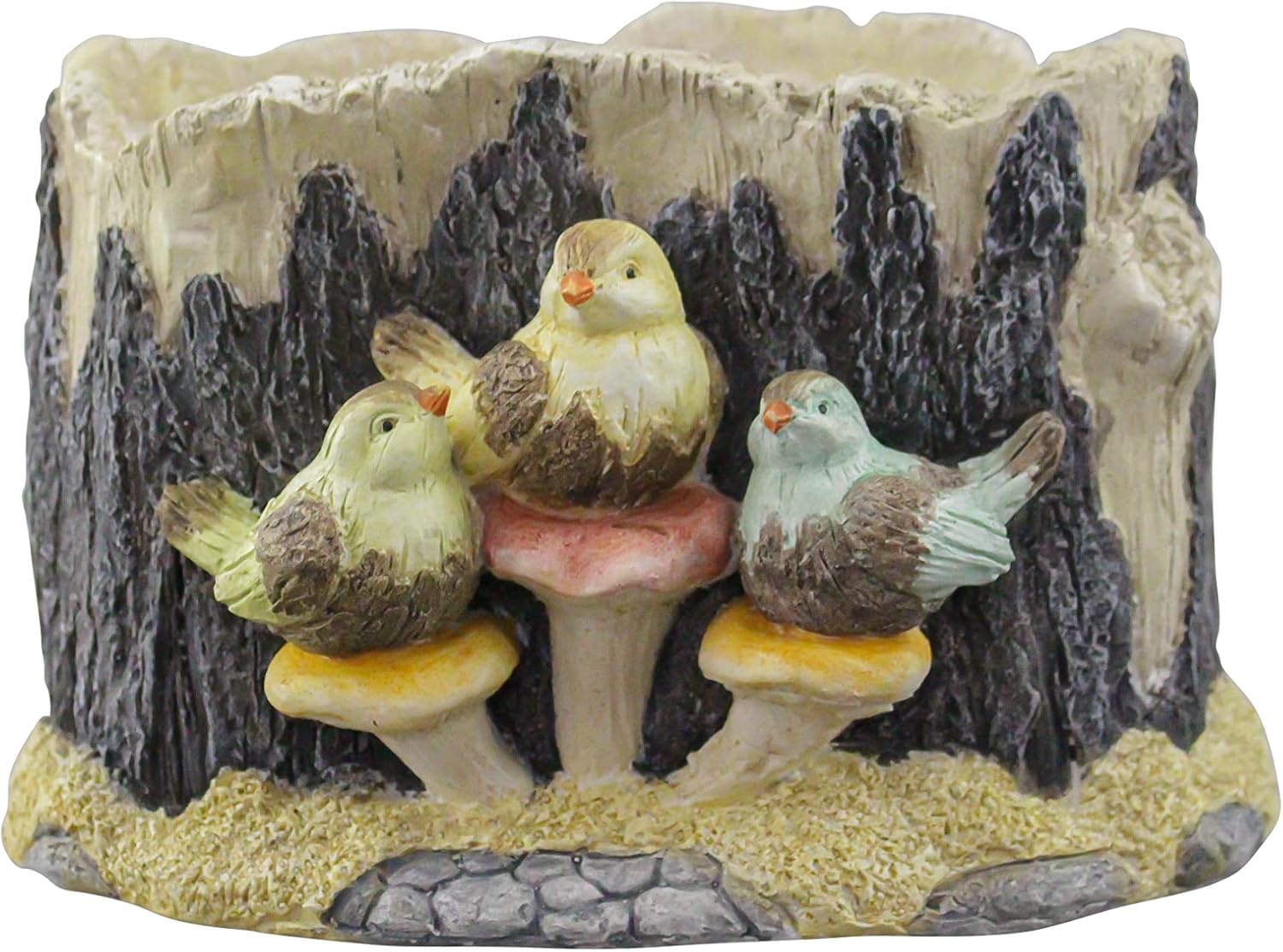 Red Carpet Studios Indoor/Outdoor Composite 3D Animal Planter, 8.66", 3 Birds in a Tree Stump