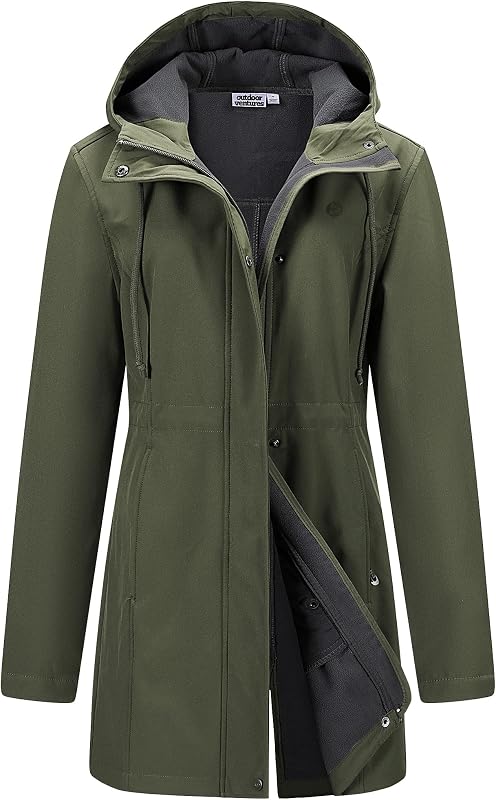 Outdoor Ventures campera impermeable ligera con forro polar y capucha para mujer, abrigo largo cortavientos cálido