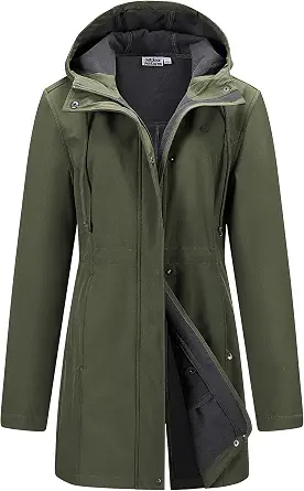 Outdoor Ventures Women's Lightweight Waterproof Fleece Lined Hooded Softshell Rain Jacket