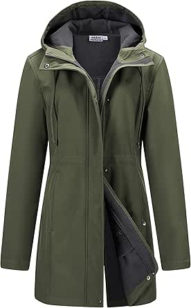 Outdoor Ventures Women's Lightweight Waterproof Fleece Lined Hooded Softshell Rain Jacket