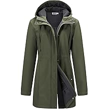 Women's Lightweight Waterproof Fleece Lined Hooded Softshell Rain Jacket, Warm Windbreaker Long Coat