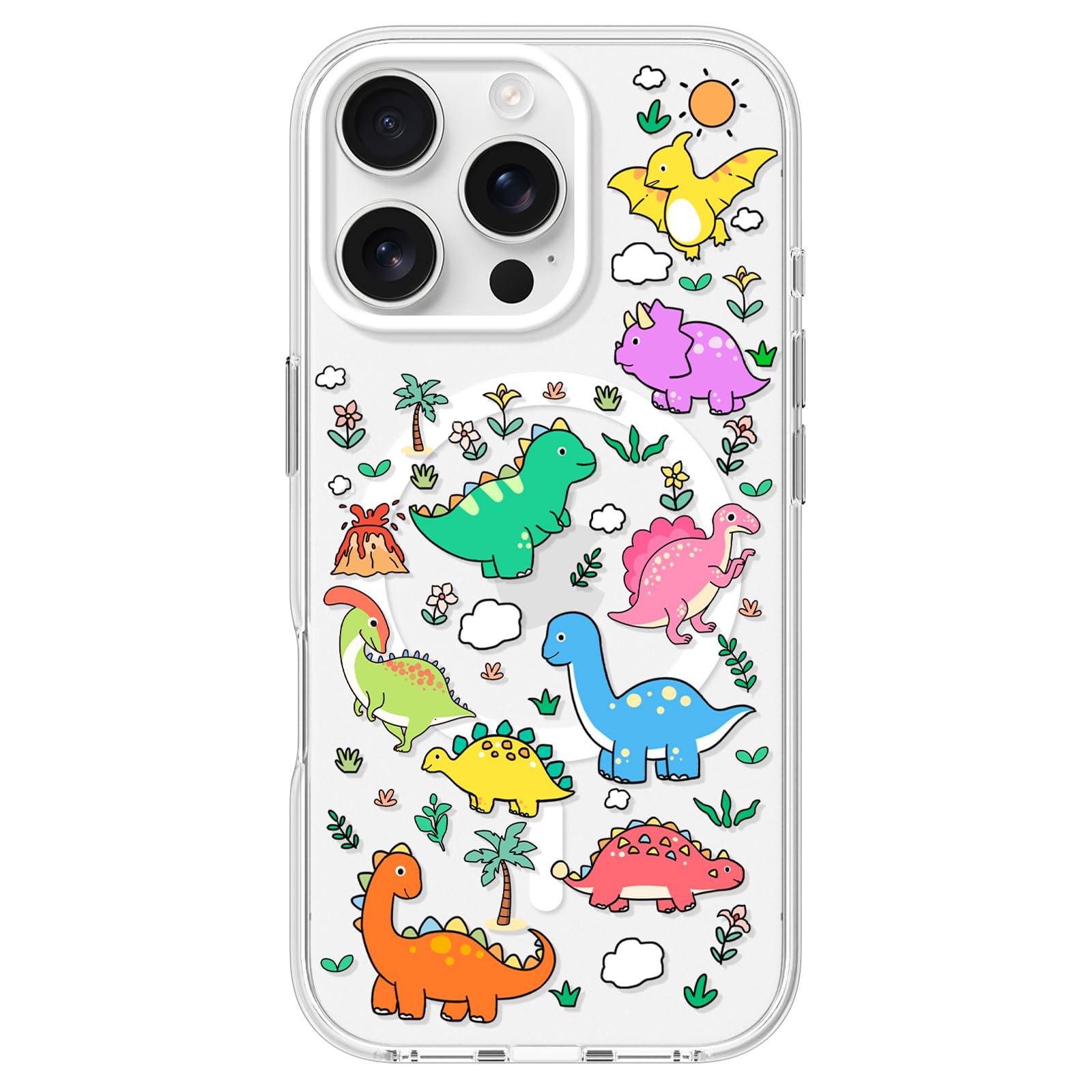 Phone Case Cute for iPhone 16 Pro: MagSafe Dinosaur — Magnetic Accessories Support, Shockproof Clear Protective Cover for Women Men Boys Girls (Dinosaur Design 6.3")