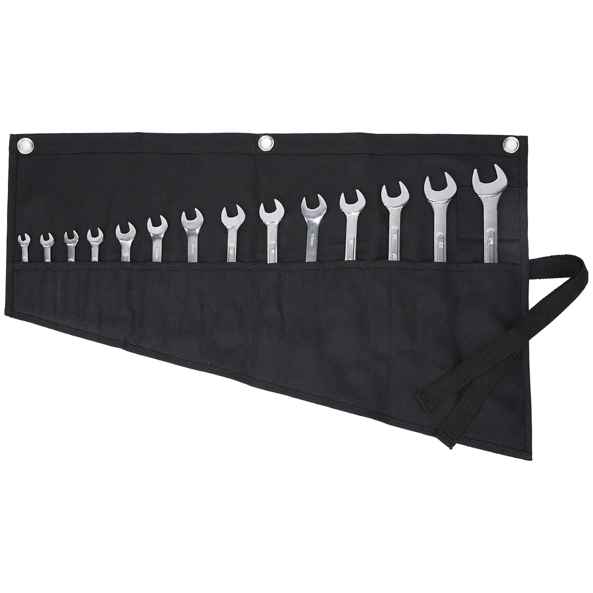 Kaaltisy Black Tools Storage Pouch, Heavy Duty 16Oz Waxed Canvas Roll-Up Wrench & Tool Pouch, Metric Or Sae, Multi-Purpose